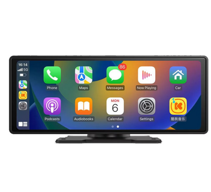 Tela CarPlay para carro, 10" portátil, sem fio, compatível com CarPlay e Android Auto.