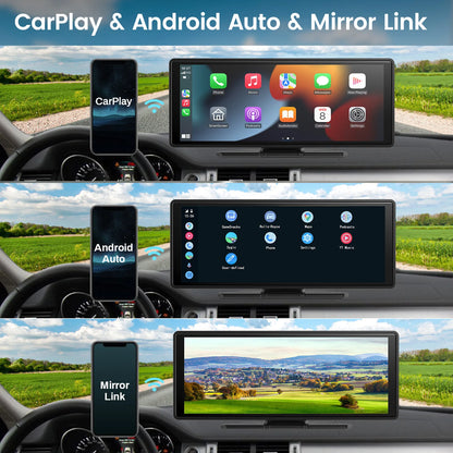 Tela CarPlay para carro, 10" portátil, sem fio, compatível com CarPlay e Android Auto.